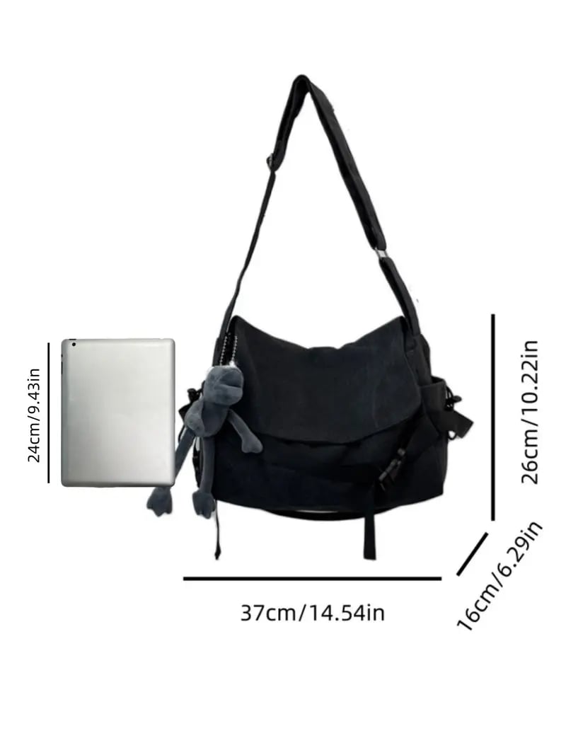 Solid Color Trendy Versatile Crossbody Bag with Cartoon Charm