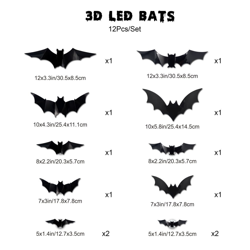 3D LED Glowing Bat Wall Decorations – Halloween Flying Bat Swarm Set