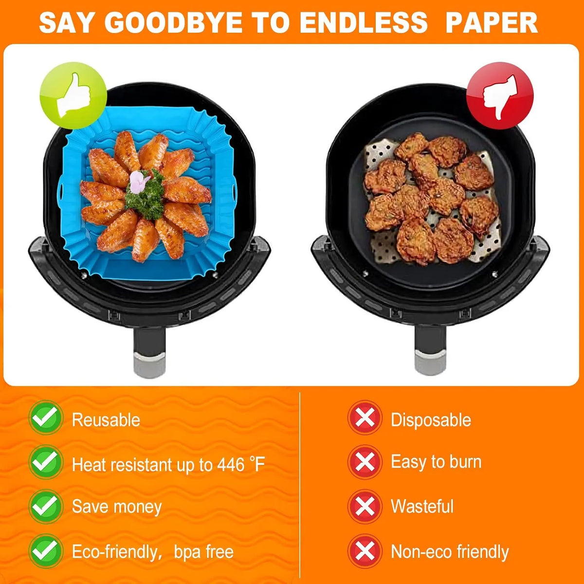 🔥✨Reusable Silicone Air Fryer Liner, 8 Inches