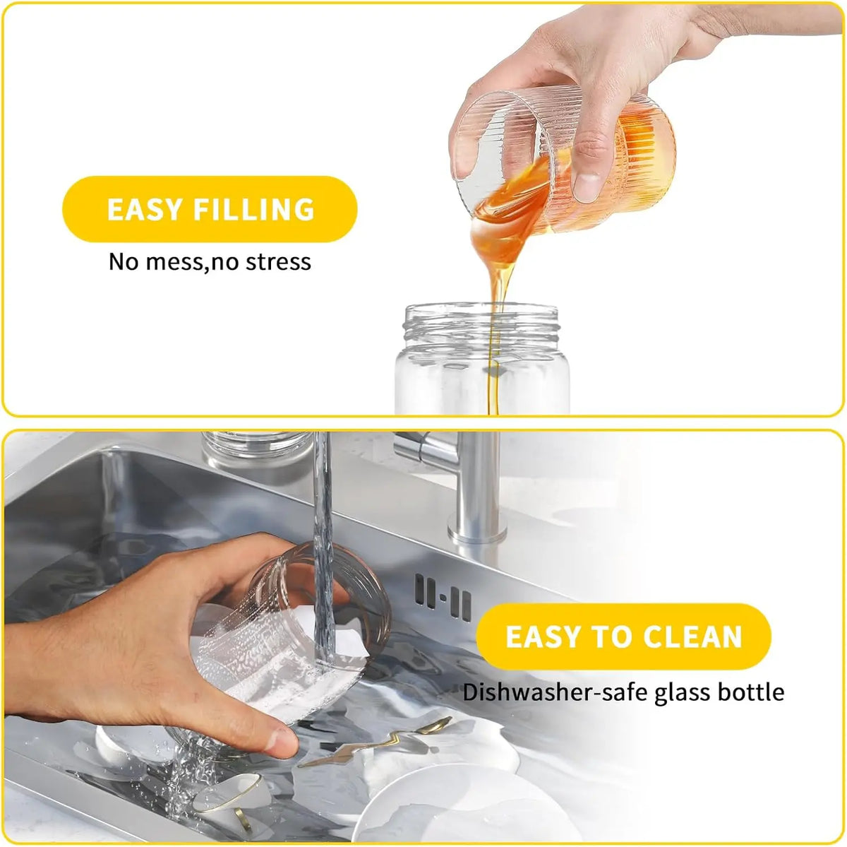 🍯12oz No-Drip Glass Honey & Syrup Dispenser – Mess-Free, Easy Pour & Perfect for Kitchen & Breakfast  ✨ 🍽️