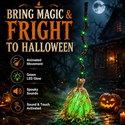 Animated Halloween Witch Broom with Lights, Sound and Motion Decor