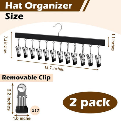 Semi-enclosed wooden hat rack with 12 stainless steel clips