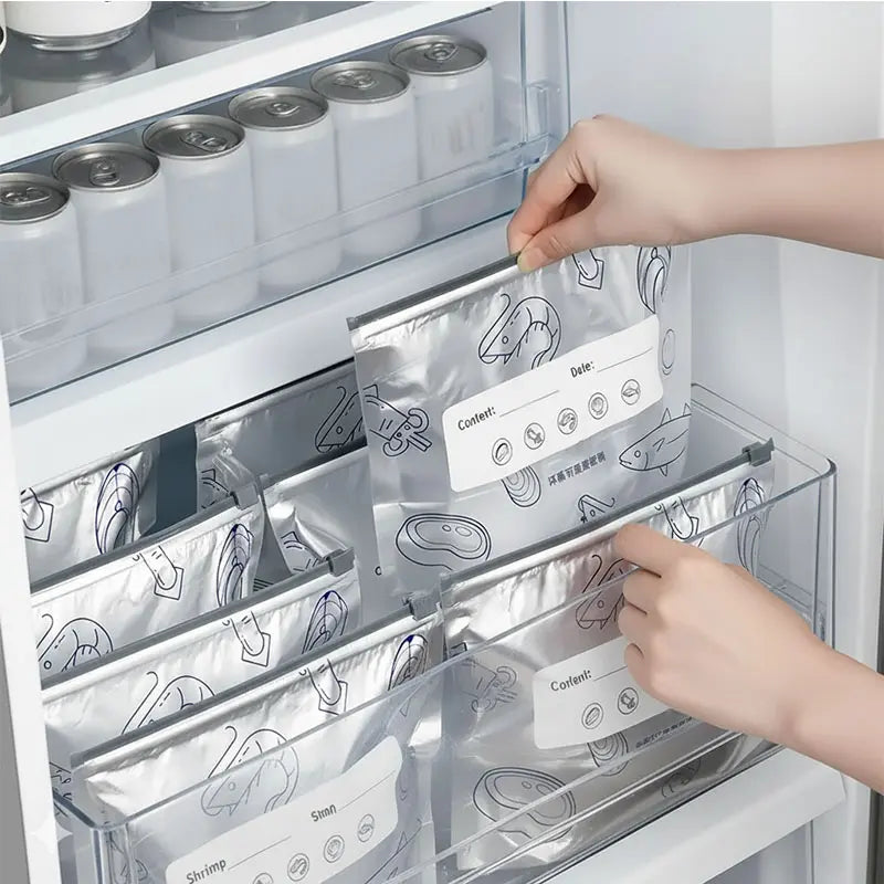Reusable thickened upright aluminum foil sealing storage bags with labels