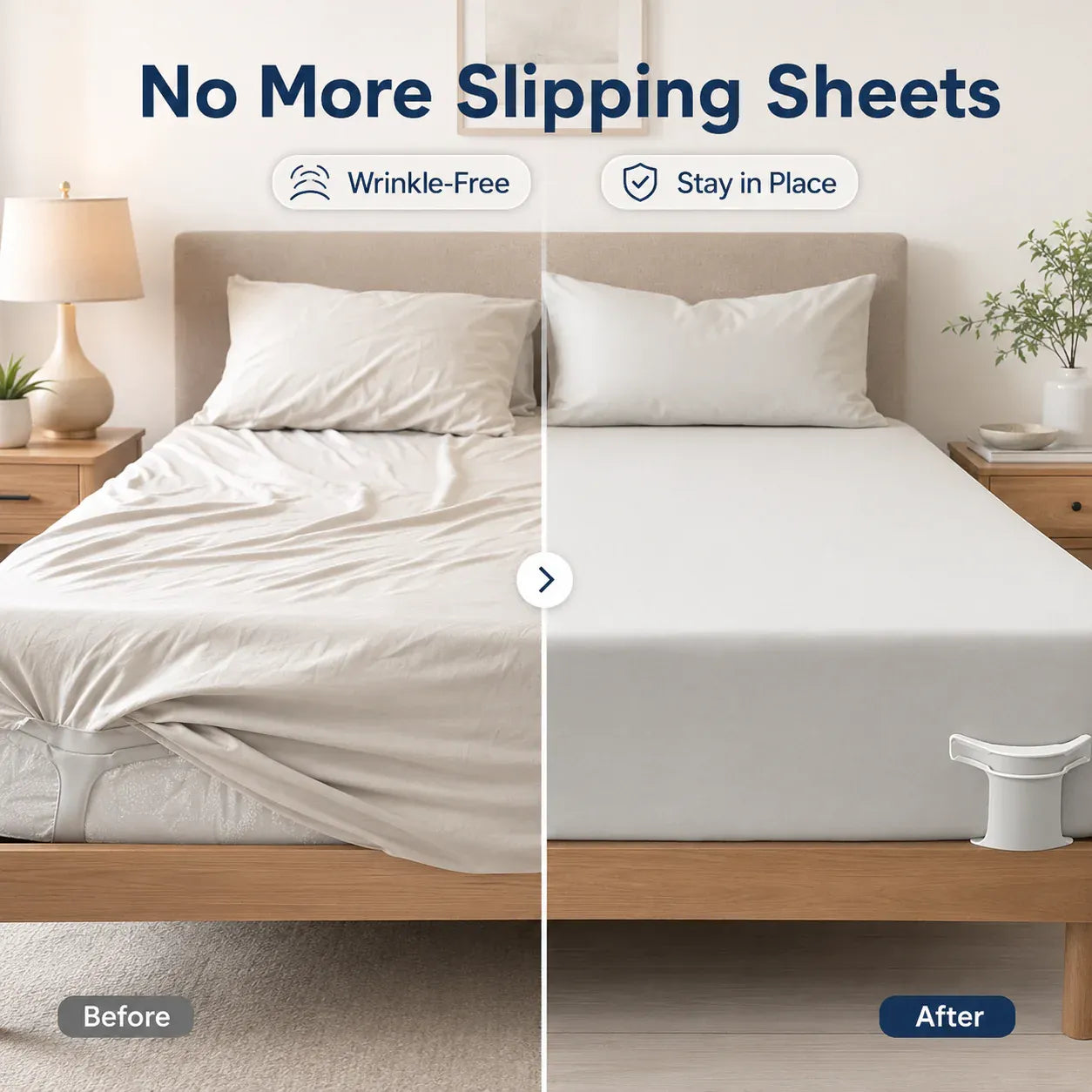 😴Secure Fit Sheet Holders – Wrinkle-Free. Slip-Free Bed