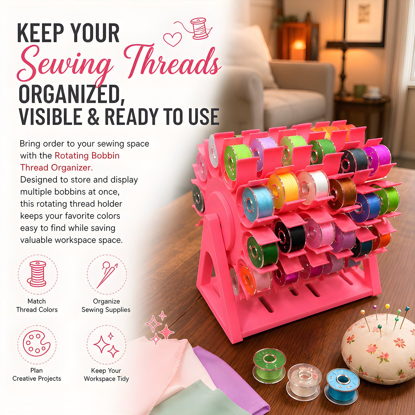 🔥Last Day 49% OFF - 🧵Rotating Bobbin Thread Organizer