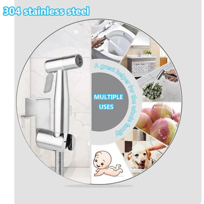 3-in-1 Adjustable Pressure Stainless Steel Nozzle,  Easy-Install Attachment for Personal Hygiene, Toilet Cleaning