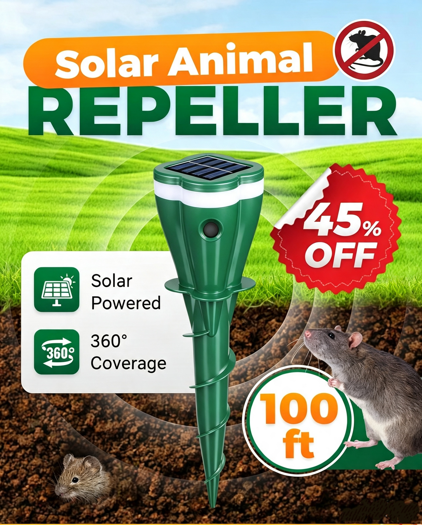 🐭50K+ SOLD!🌱45% OFF! 🚫Waterproof Solar Mole Deterrent