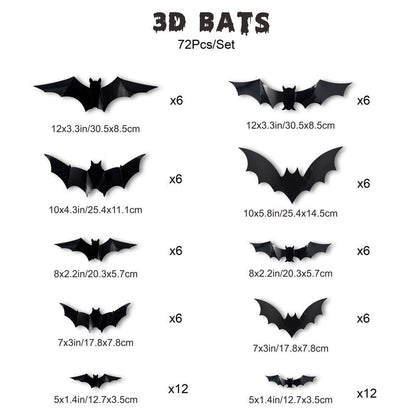3D LED Glowing Bat Wall Decorations – Halloween Flying Bat Swarm Set