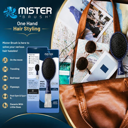 Mist & Brush Hair Tool with Built-In Water Reservoir for Wet & Dry Styling