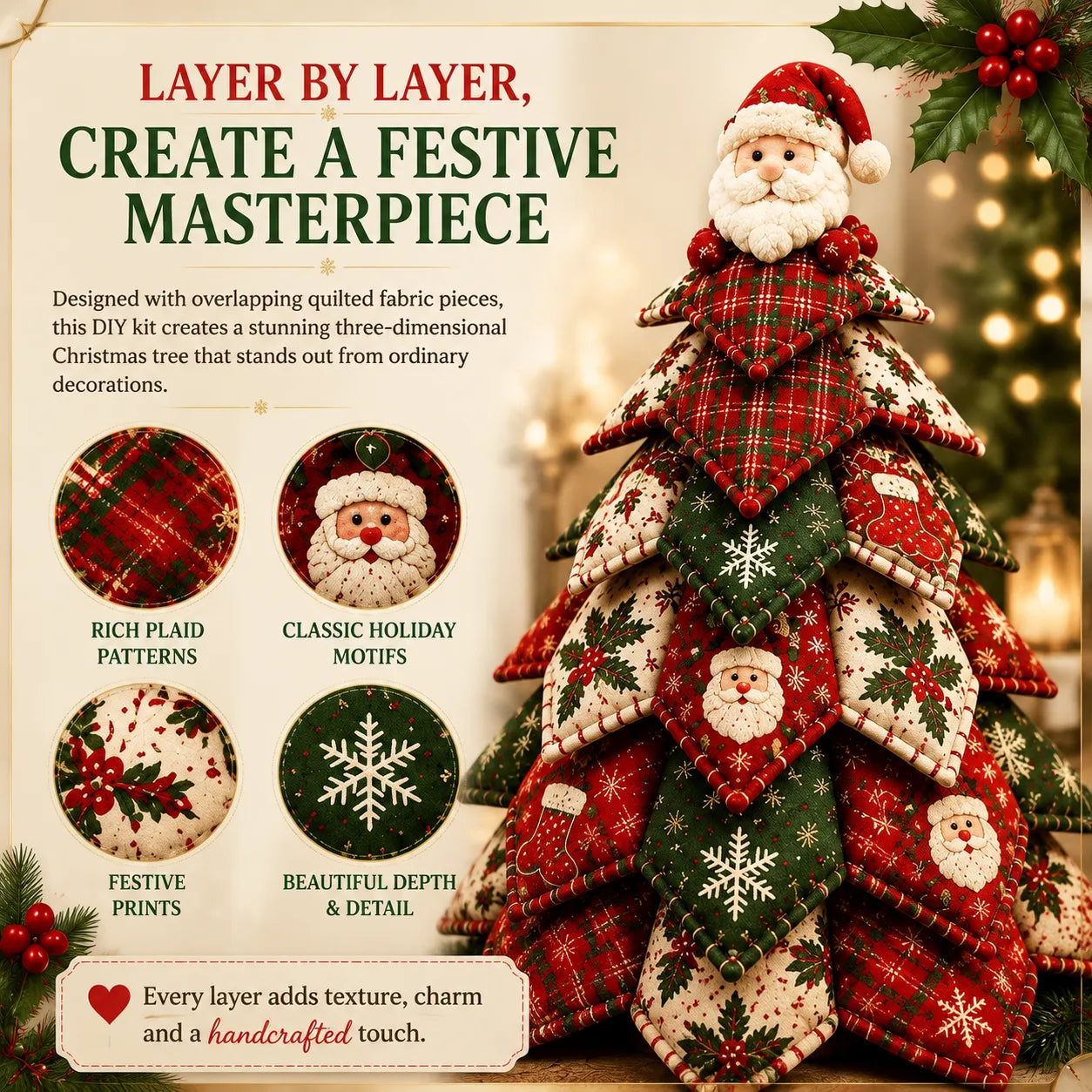 🔥Limited Time Offer 50% OFF - 🎄🧵DIY Quilted Christmas Tree Kit – Handmade Fabric Holiday Tabletop Tree Decor