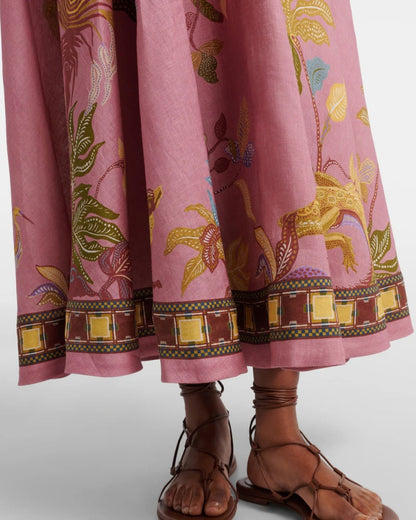 2026 Women's Linen-Blend Embroidered Midi Dress