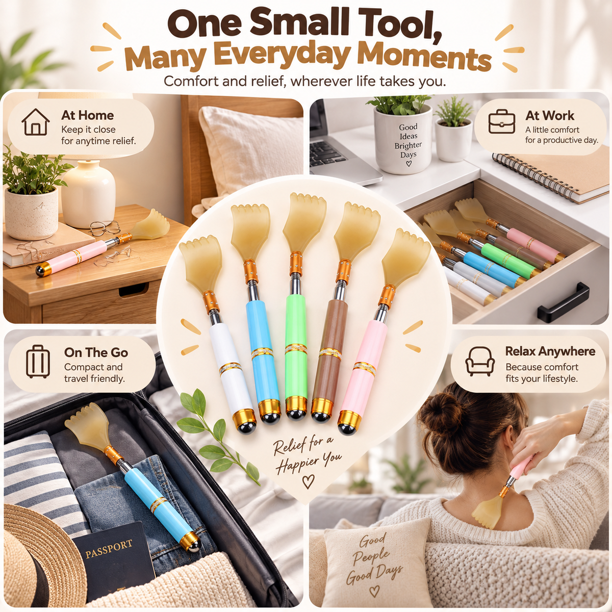 🖐️ 50% OFF NOW! Retractable Stainless Steel Back Scratcher, Portable Back Scraper with Soft Claw, Telescopic Itch Relief Tool for Home Travel