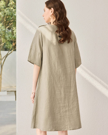 Linen Hand-Embroidered Simple Style Dress