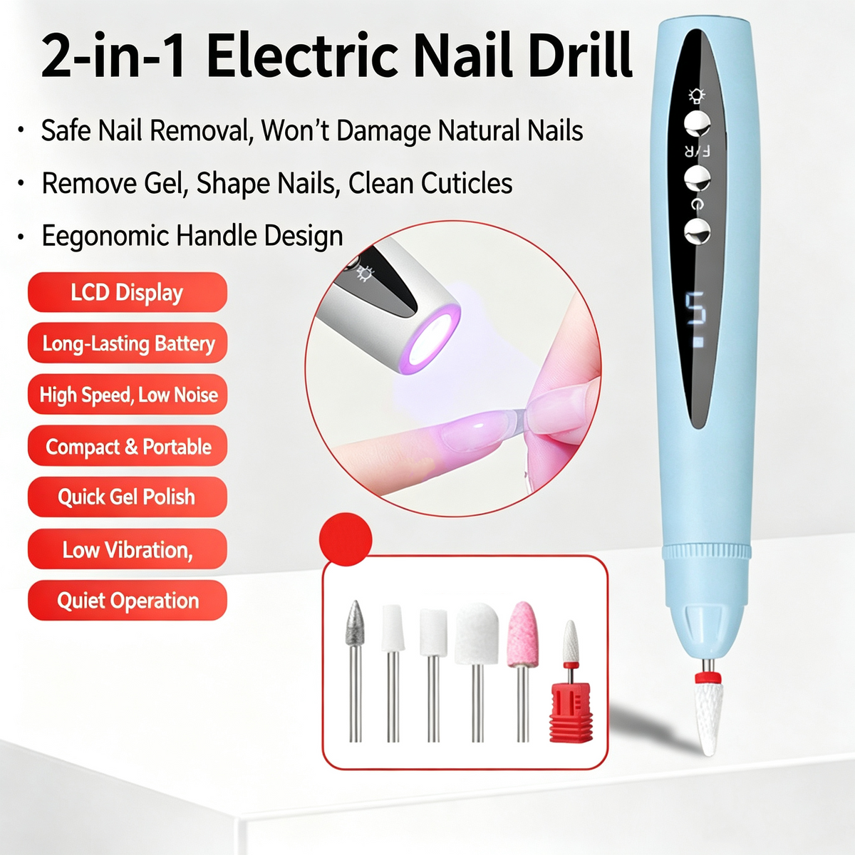 2-in-1 Electric Nail Drill with UV Gel Light Portable Manicure Pedicure Kit