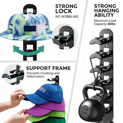 Hat Rack for Wall – Baseball Cap Organizer Holds Up to 20 Hats
