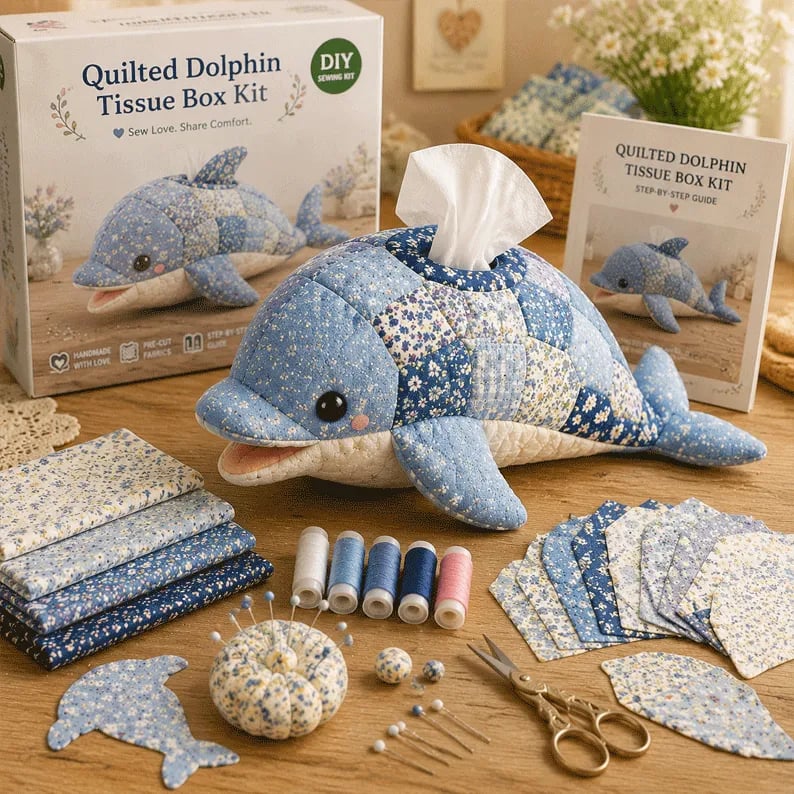 🧵 Kit de costura de caja de pañuelos con animales marinos DIY – ¡Divertidos amigos animales y oceánicos! 🌟