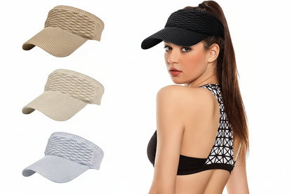Visera solar de 2 unidades para mujer, abierta por arriba, transpirable, con protección UV y coleta alta