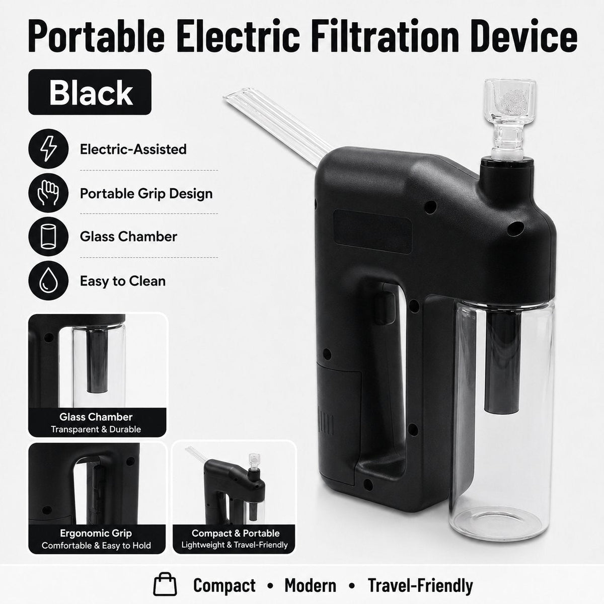 ✨ Portable Handheld Electric Filtration Device | Compact Glass Chamber Design with Electric-Assisted Operation & 6 Color Options