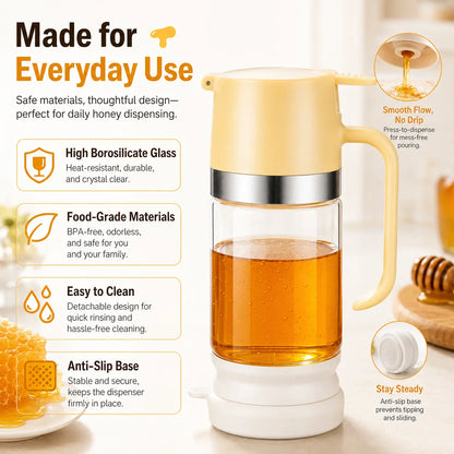 🍯12oz No-Drip Glass Honey & Syrup Dispenser – Mess-Free, Easy Pour & Perfect for Kitchen & Breakfast  ✨ 🍽️