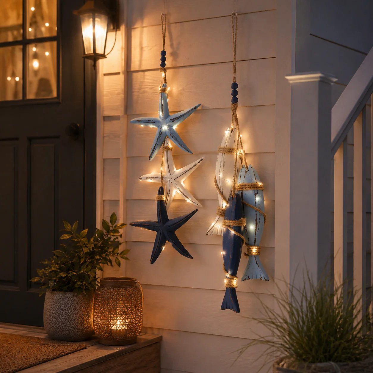 ⭐2026 OFERTA ESPECIAL🐟🌊Decoración Colgante de Estrella de Mar y Pez de Madera Iluminada Estilo Costero