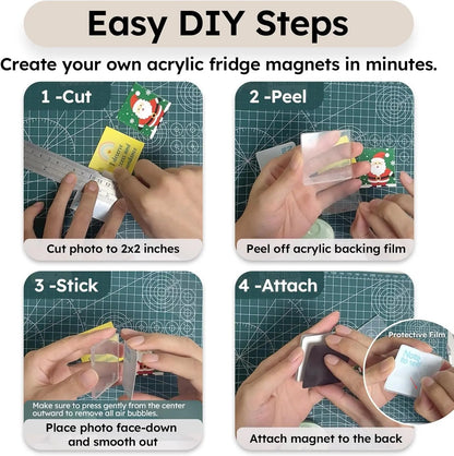 🎞✂10 Pack  2" x 2" Clear Acrylic DIY Fridge Magnet Set with Adhesive Backing – Square Magnetic Photo Frames with Stunning 3D Effect 💕
