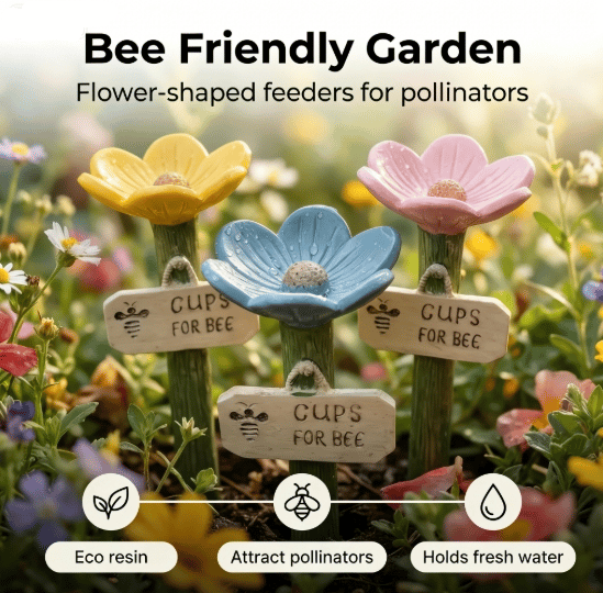 🐝Estación de agua para abejas con forma de flor💧