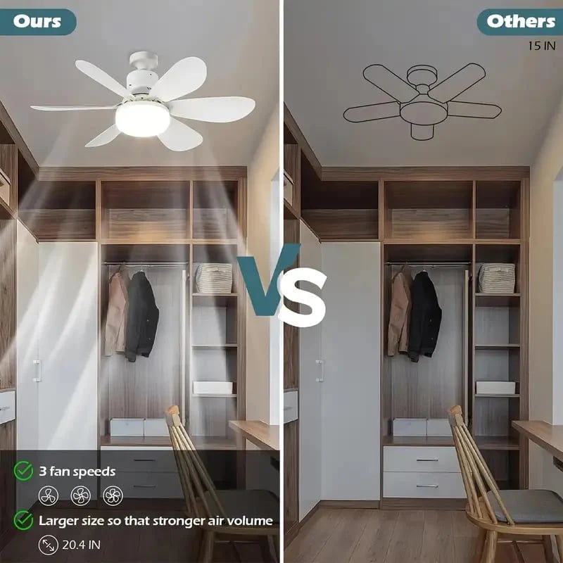 🎁 Ventilador de techo portátil 2 en 1 con luz (incluye control remoto)