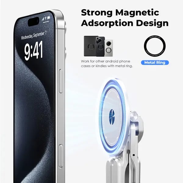 Adjustable Aluminum Laptop Stand with Integrated Magnetic Phone Holder | Portable & Foldable Desktop Riser for Laptops and Tablets