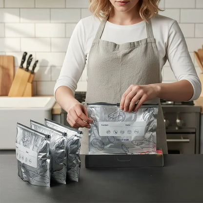 Reusable thickened upright aluminum foil sealing storage bags with labels