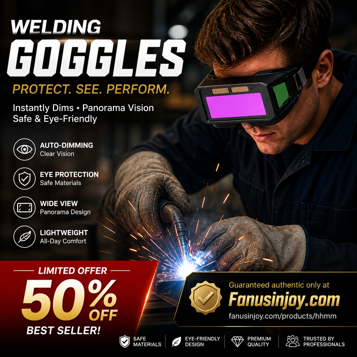 ⏳ Time-Limited 50% Off 🔥 Auto-Dimming Welding Safety Glasses — Solar Powered & Anti-Glare 👀