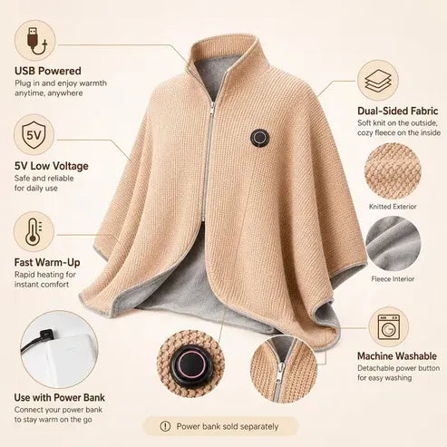 🔥Christmas Sale 50% OFF❄️Portable Soft Zipper Electric Heated Blanket Shawl☀️Warm the entire winter