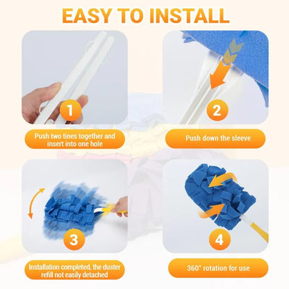 🔥 Cepillo Quita Polvo Electrostático - Recambios Plumero Multisúperficie 360° Tamaño Grande con 6X Microfibras