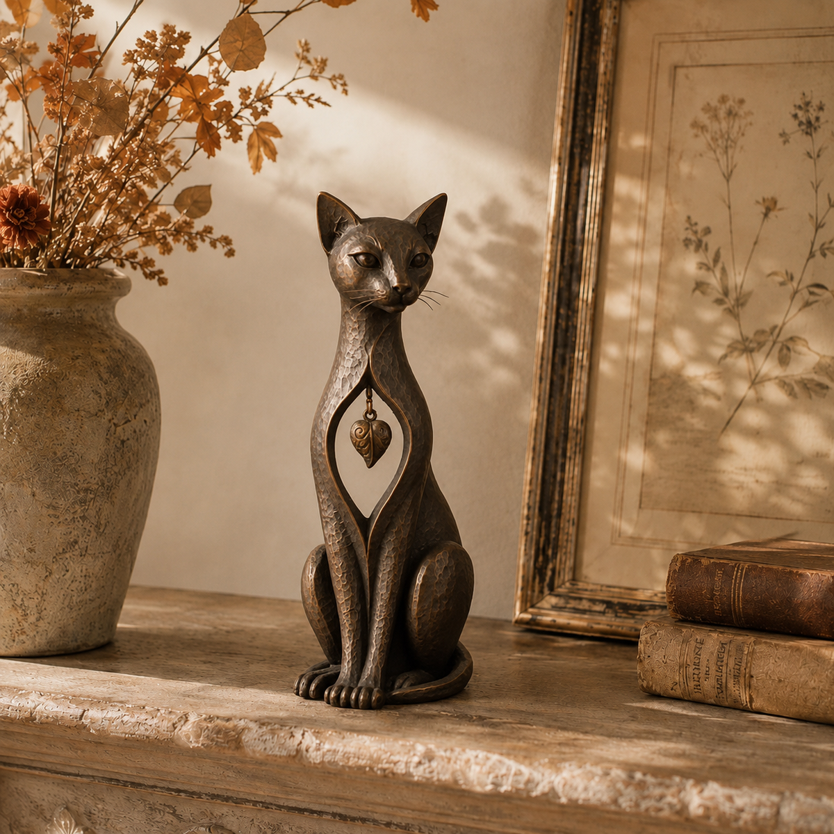 Last day 50% OFF🐱Heritage Heart Sphynx Sculpture – Vintage Iron Cat Accent for Timeless Interiors