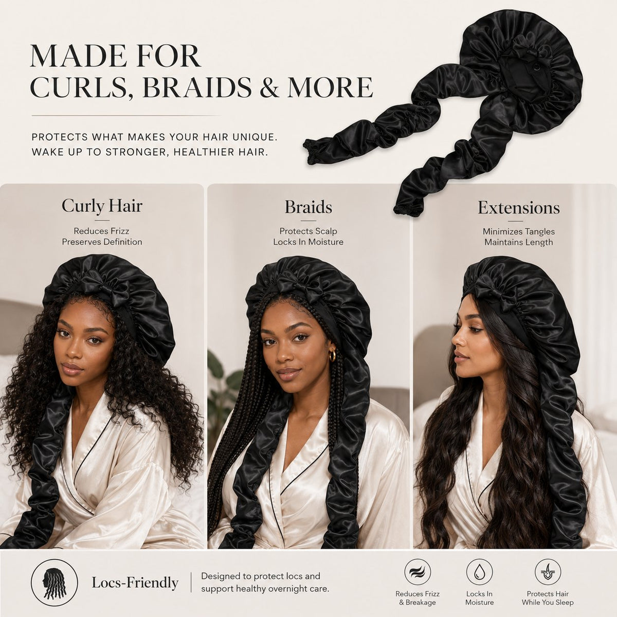 🔥Silk Bonnet for Long Curly Hair