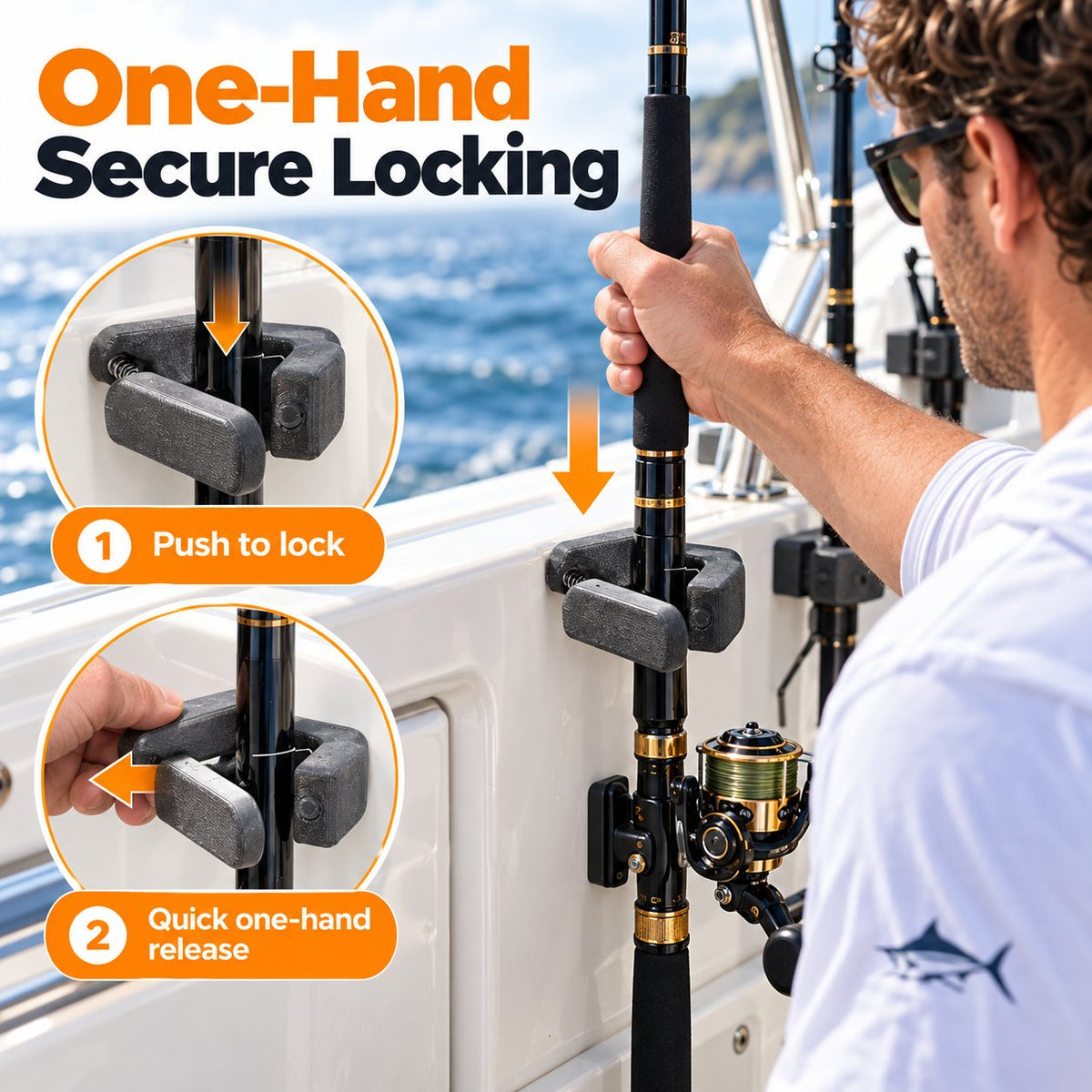 Marine Grade Fishing Rod Mount | Space Saving Wall & Rail Holder
