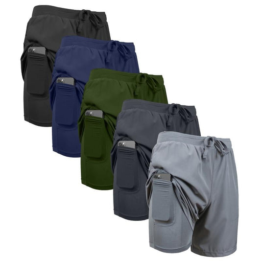 Paquete de 3 shorts deportivos para hombre 2 en 1 de secado rápido, elásticos, con forro interior