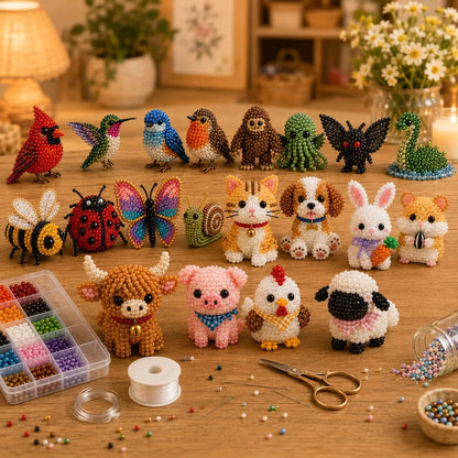 🔥🧵✨ Kit DIY de Animales con Cuentas 3D Pequeños (Producto sin terminar)