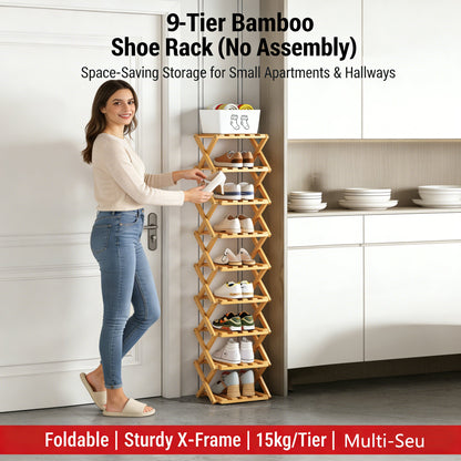 The 9-Tier No-Assembly Bamboo Rack !✨👟