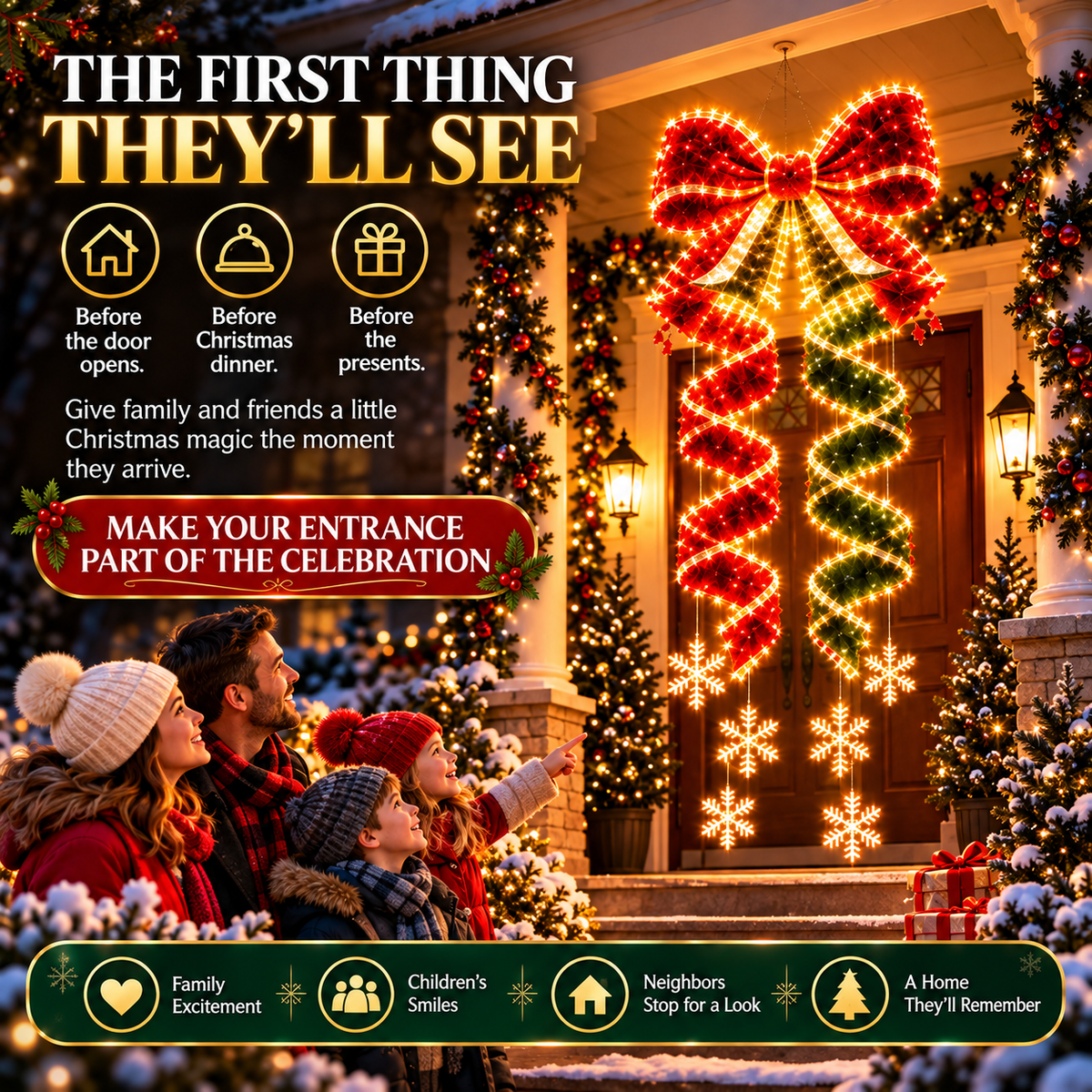 Giant Lighted Christmas Bow Hanging Decoration