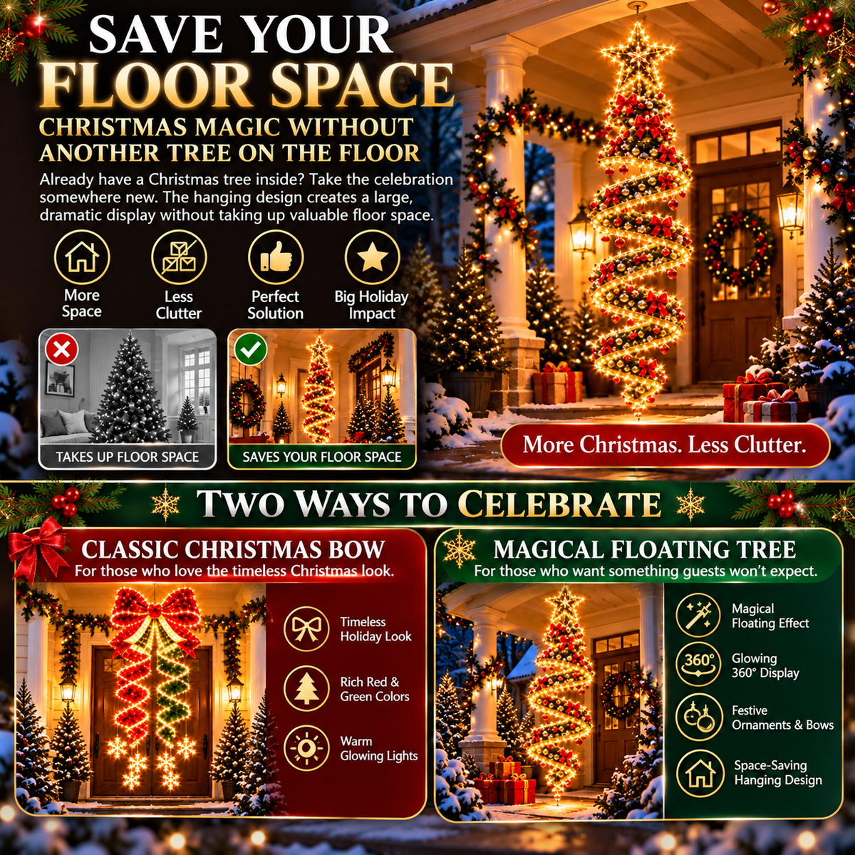 Giant Lighted Christmas Bow Hanging Decoration