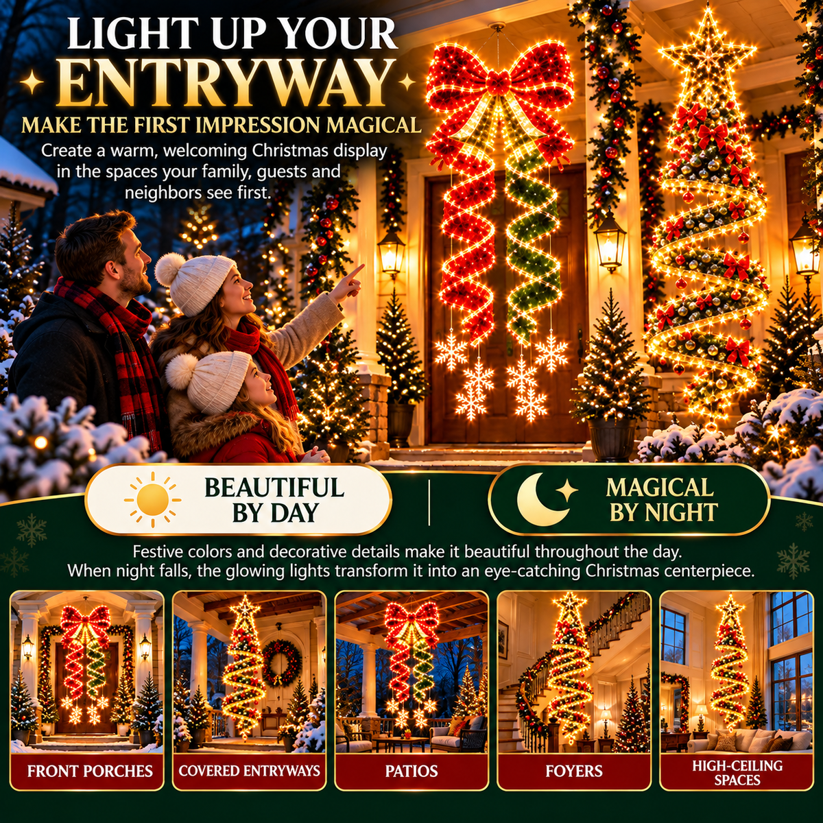 Giant Lighted Christmas Bow Hanging Decoration