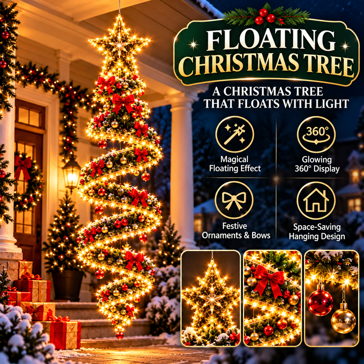 Giant Lighted Christmas Bow Hanging Decoration