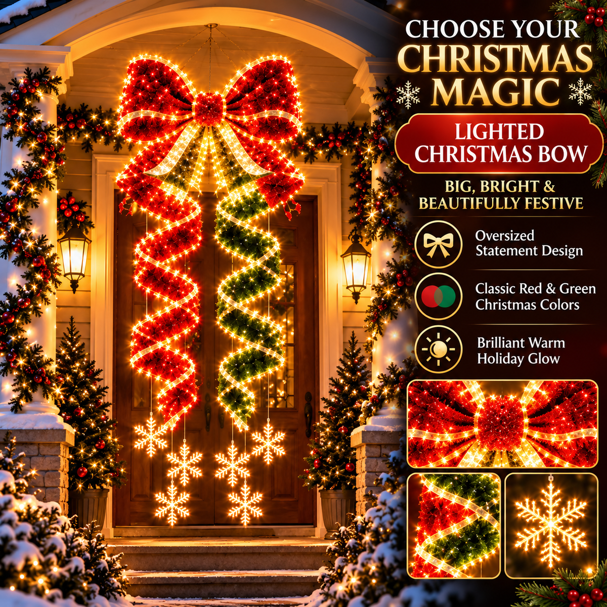 Giant Lighted Christmas Bow Hanging Decoration