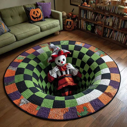3D visual effects Skeleton Vortex Quilted Round Halloween Rug