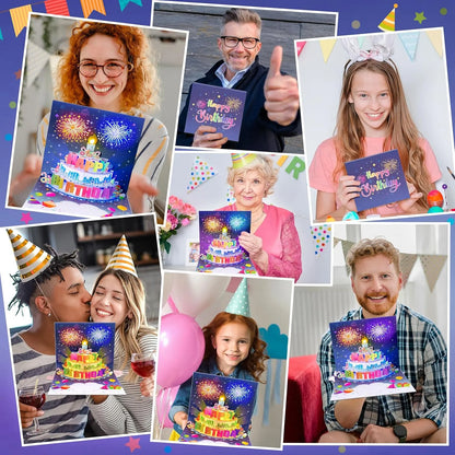 🎂Birthday Cards With Fireworks & Pop Up Cake & Blowable Light and Music