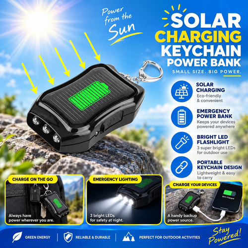 ☀️50% OFF NOW!1200mAh Solar-Powered Portable Charger Keychain with Flashlight—Ideal as an Emergency Power Source for Outdoor Camping and Hiking