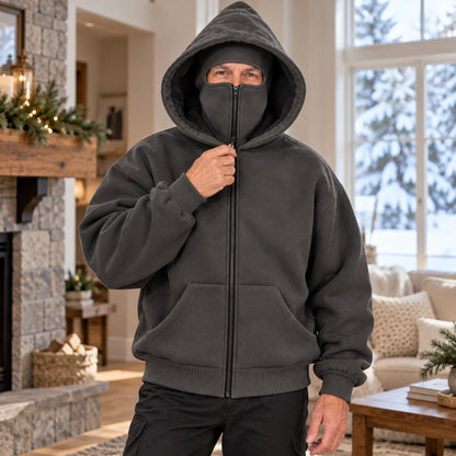 Men's Winter Sherpa-Lined Hoodie with Built-In Face Cover