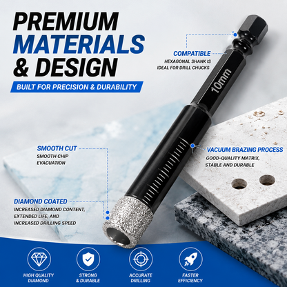 6 Pcs Diamond Drill Bits Set, 1/4 5/6 3/8 1/2 Inch Brazed Diamond Drill Bits for Precision Drilling in Tile Ceramic Glass Granite Marble Masonry