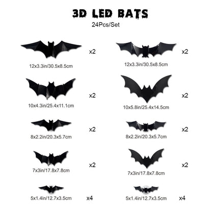3D LED Glowing Bat Wall Decorations – Halloween Flying Bat Swarm Set