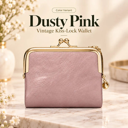 👛 Vintage Kiss-Lock Folding Wallet: Premium Leather, Compact & Chic